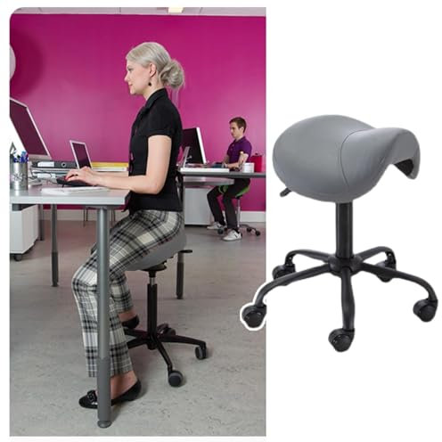 Sattelstuhl, (Ergonomischer Sattelhocker fürs Büro, Rollsattel-Salonstuhl, höhenverstellbar von 17 - 21, Anti-Ermüdungs-Sattelsitz für Zahnärzte/Friseur (Dunkelgrau)