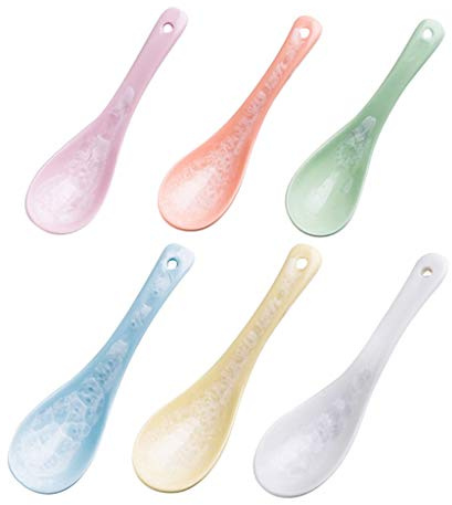 CVNIMV Set di 6 Bellissimi cucchiai in Ceramica, Cucchiaio con Manico Corto, Cucchiaio da tavola, Cucchiaio da Dessert, 6 Colori, Cucchiaio da Portata Lungo 14 cm e 5,5 Pollici (B)