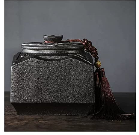 NexaGeniX tea caddy Chinese Vintage Lucky Wealth Tea Storage Containers Home Ceramic Food Storage Containers Elegant Home Decoration Gift with Tassel Decoration ceramic tea jar(Black)