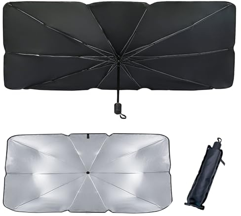 Uryxery Parasol Coche Delantero, 140x80cm Parasol Paraguas Coche, Plegable con Borde Mariposa, para la Mayoría de Vehículos