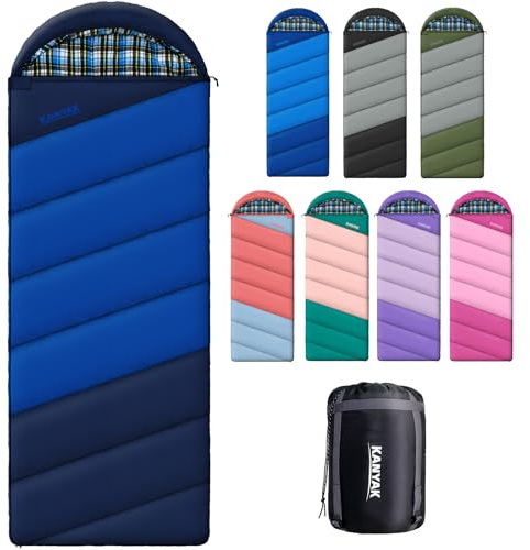 Cotton Flannel Backpacking Sleeping Bag for Adults Teens & Kids, Cold Weather & Warm, 3-4 Seasons, Lightweight Compact Camping Essentials Equipment, Hiking, Outdoor, Travel(Navy Blue -1)