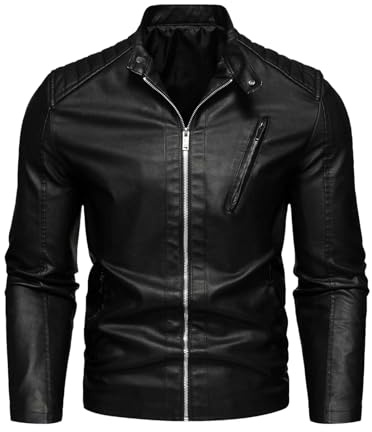 Giacca da motociclista da uomo casual in pelle PU, Blf05, M