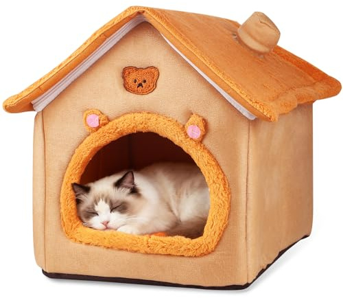 BluGun Cat House Inside Cat Sleeping Tent Dog House Bed Indoor with Non-Slip Bottom 15.75inch Orange