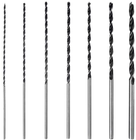 7 Pièces Jeu de Mèches à Bois, 4, 5, 6, 7, 8, 10, 12 mm X 300 mm Lot de Foret à Bois Hélicoïdaux, Foret Long, Forets à Poutre au Bois Dur, Liège, Contreplaqué et Construction