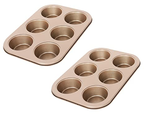 djgkENVQ Pirofila, Set di 2 stampi for muffin, piccoli stampi for cupcake e torte a fondo piatto(Gold)
