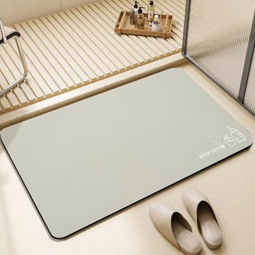 Quick Dry Bath Mat Non Slip Anti Mould, Diatom Mud Bathroom Shower Floor Mat, Absorbent Non Slip Thin Rubber Backing Ultra Thin Bathroom Rug Fit Under Door (Silver Gray, 45 * 70 cm)