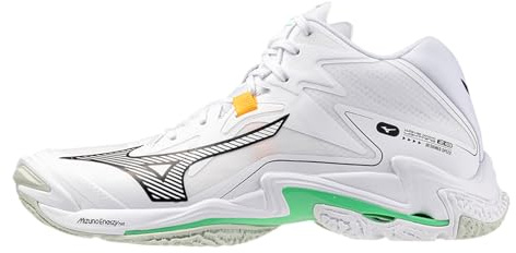 Mizuno Wave Lightning Z8 Mid, Scarpe da Pallavolo Professionali, White/Black/Frozen Emerald (Sistema Taglie Calzature EU, Adulto, Numero, Media, 46)