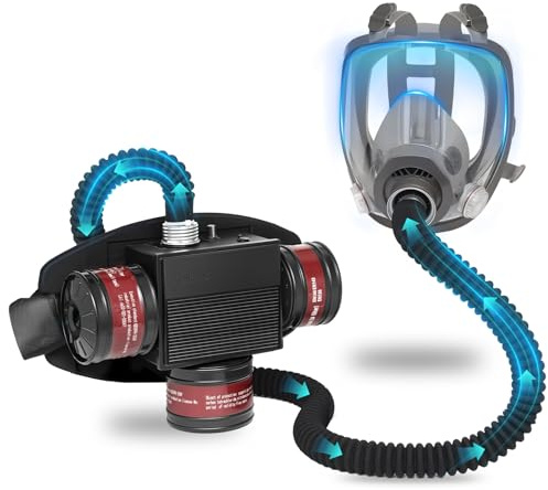 HANUU High-Efficiency PAPR Respirator System: Powered Air Purifying Respirators with 3Pcs 40mm Gas Mask Filters Portable Supplied Air Respirator for Welding Spray Painting Chemical Large Air Volume