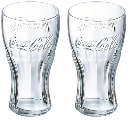 UNIQUE HOME LIVING Highball Drinking Tumbler Glasses Set of 2, 570ml Official Coca Cola Contour Glasses, Beer Pint Highball Glass Coke Juice Soda Water Cocktail Drinking Glassware, Dishwasher Safe