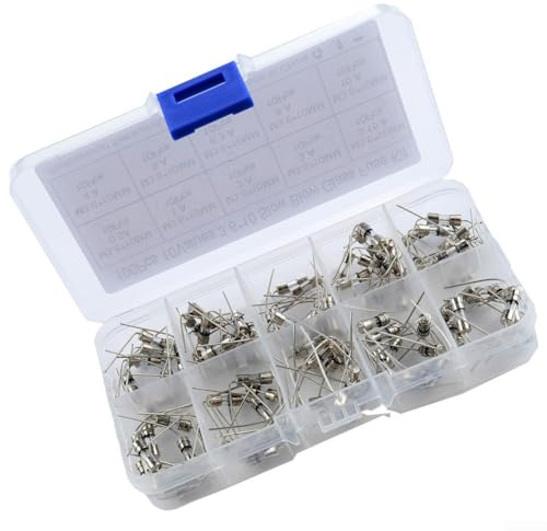 Oniissy Fusibile in vetro da 3,6 x 10 mm, con pin, kit da 100 pezzi, 10 specifiche 0,5 A-10 A, 250 V diretto, per apparecchiature elettriche ed elettrodomestici
