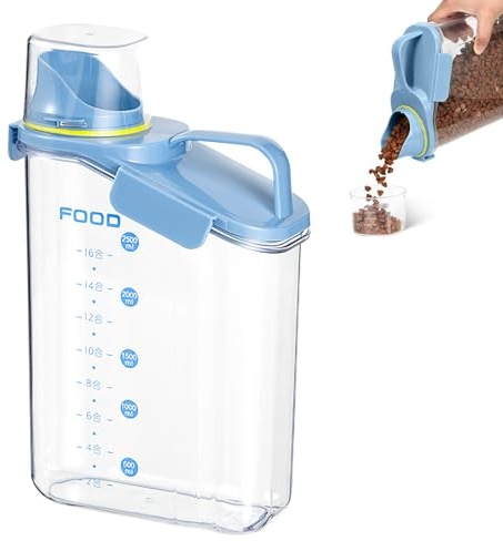 SilverChry Katzenfutter Aufbewahrung 2.8L, Futterbehälter Katze, Hundefutterbox, Hundefutter Aufbewahrung, Aufbewahrung Müsli with Measuring Cup for Dry Food Rice Flour Cereals Detergent