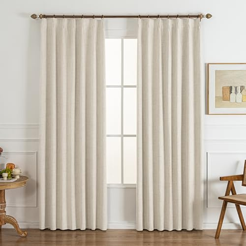 Gleantdeco Haferflockenfarbe Vorhänge mit Kräuselband Blickdicht Thermo Vorhang für Schlafzimmer Wohnzimmer Fenster Plisseé Leinenoptik Verdunklungsvorhänge 2er Set 228 cm Lang 101 cm Breit
