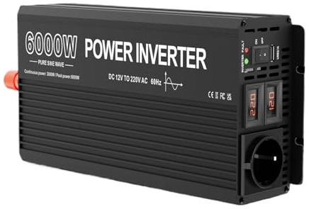 Convertisseur Transformateur Tension Sinusoïdal Pur Prise Européenne Onduleur Voiture 12 V 220 V 6000 W 5000 W 4000 W 3000 W Convertisseur 50 Hz CC vers CA 24V 230V Onduleur(6000W-12V-220V-50HZ)