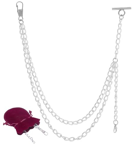 CRAFTYMELODY 1 collana d'argento Albert con sacchetto di velluto rosso, in ferro, adatta per portafogli, stile vintage, catena a T Bar