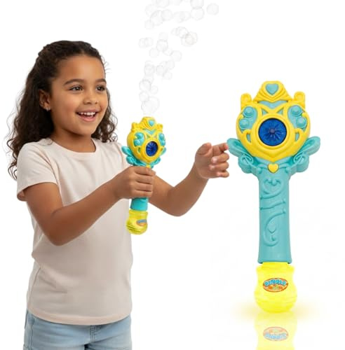 AMATOYS – Máquina de Burbujas para Niñas con Música y Luces – Varita de Burbujas Automatica – Juguete Ideal para Interior, Exterior, Cumpleaños y Navidad (Corazon_Azul)