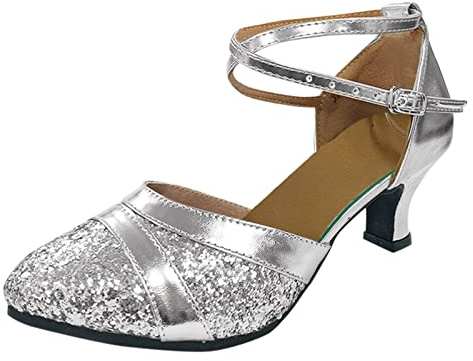 Genérico Sandalias para mujer de salón con brillo artesanal y tacón elegante para baile versátiles para tango y impresión en diseño contemporáneo