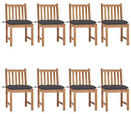 LoogCape trädgårdsstolar, massivt trä teak med antracit 8 st. 50 x 53 x 90 cm stapelbar väderbeständig för balkong terrass trädgård med armstöd och högt ryggstöd för bekväm avkoppling