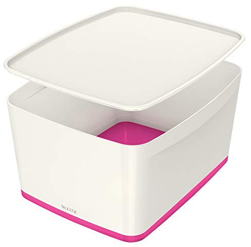 Leitz 18 Litre Storage Box with Lid, waterproof ABS, Pink Metallic