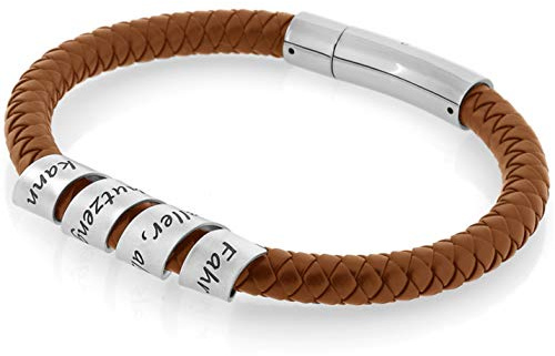 Herrenarmband mit Gravur braun Männer Armband 925 Silber Herrenschmuck mit Namen Herren Namensarmband braunes Kautschuk Armband Männer geflochten