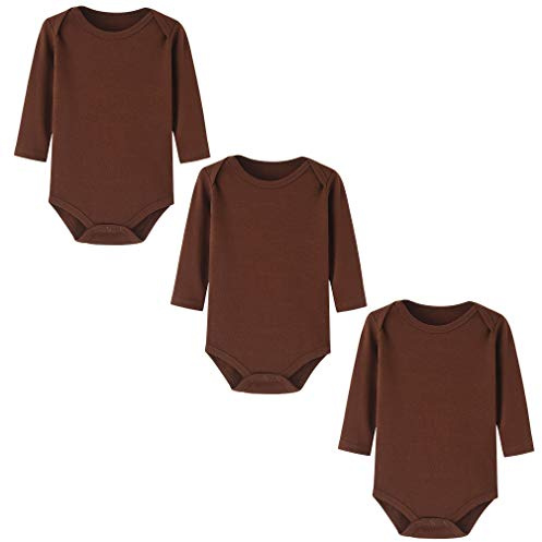 BINIDUCKLING Body Shaping Bebé-Niños Conjuntos，Ropa de una Pieza para Bebé， Mameluco Traje Recién Nacido ，Manga Larga，Pack de ３，Marrón，9－12M