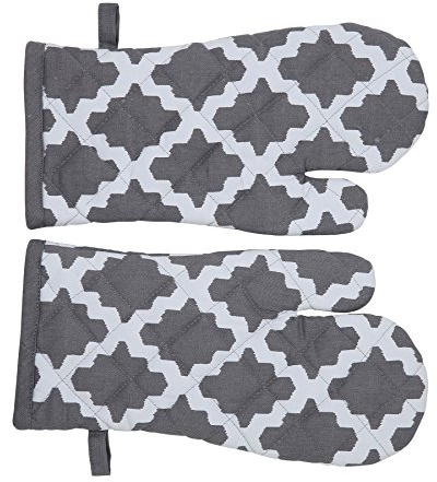Penguin Home® 3176 Cotton Heat Resistant Kitchen Oven Gloves, Mitts for Cooking, Baking - Stylish Design & Colour - 1Pair - Machine Washable - Diamond Grey