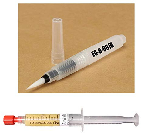 Multi-Flux Set EO-B-001, 3 ml No-Clean Flussmittel EO-B-001B (3% Feststoff) im Compact-Flux-Pen und 5 ml No-Clean Flussmittelgel EO-B-001 in Sptitze mit Metalldosiernadel
