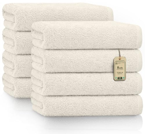Green Mark Handtücher - Set mit 8 Stück – 100% Baumwolle, Weich & Saugfähig, Premium Qualität für Badezimmer, Spa und Fitness, 50 × 100 cm, Natur/Creme