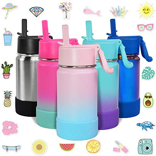 CHILLOUT LIFE 12oz Kids Insulated Stainless Steel Water Bottle w/Straw Lid