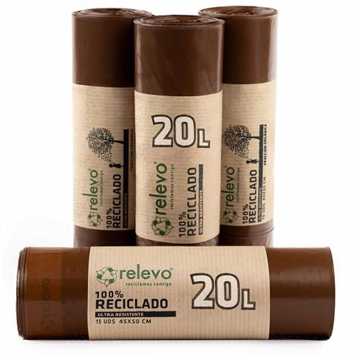 Relevo Sacchi Spazzatura con Laccetti, 100% riciclati, 20 litri, 60 unità