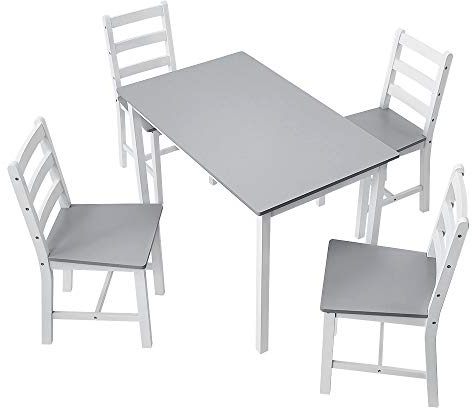 Panana Ensemble table de salle à manger en bois avec 4 chaises contemporaines trois couleurs au choix (gris blanc)