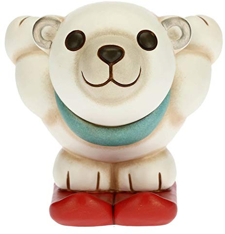 THUN - Soprammobile Orso Polare Natalizio con Sci - Accessori per la Casa da Collezionare - Linea Un Pensiero Felice - Formato Piccolo - Ceramica - 9,5 x 12 x 9,3 h cm