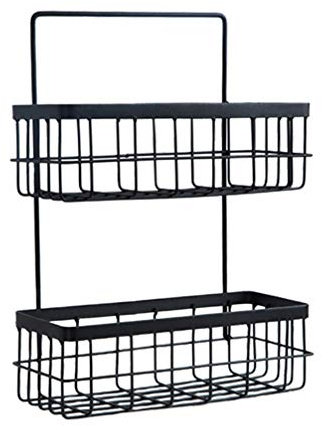 HEMOTON Cesta de pared de hierro de metal, 2 niveles, cesta colgante para frutas y verduras, organizador de alambre, cesta de, estante de cocina, estante de pared, para cocina, baño,