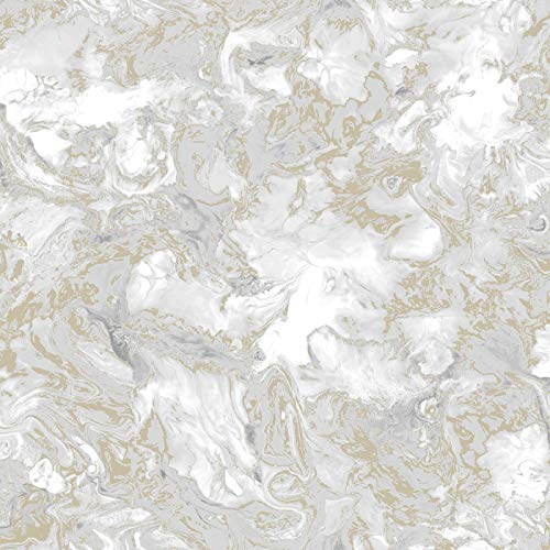 YöL Liquid Marble Effect White Grey Gold Wallpaper Elixir Metallica Modern