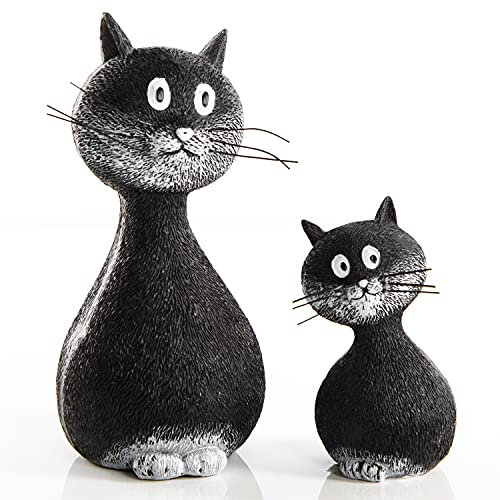 Logbuch-Verlag 2 Katzenfiguren stehend schwarz weiß 15 cm + 9 cm - Deko Katzen - Geschenk für Katzenliebhaber Weihnachten Geburtstag Geschenkset