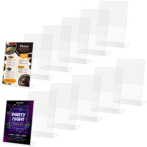 Kurtzy Tischaufsteller Transparenter Acrylaufsteller (12 Stk) Schräger Prospektständer - Abgeschrägter Hochformat Plastik Ständer - Werbung Ständer, Prospekthalter & Menükartenhalter Hochzeit