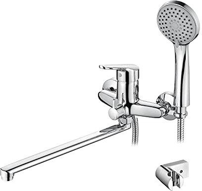 Ibergrif M13150 Rubinetto Miscelatore per Vasca da Bagno con 3 Modalità Sistema Doccia a Pioggia con Flessibile Doccia 180 cm e Bocchetta Allunga (40 cm) Rubinetto Doccia con Supporto Doccia, Argento