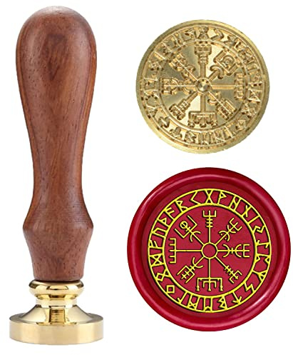 Vegvisir Wikinger Kompass Rune Zauber Siegelwachs Stempel Kupfersiegel mit Holzgriff, was bedeutet, das Pech umzukehren