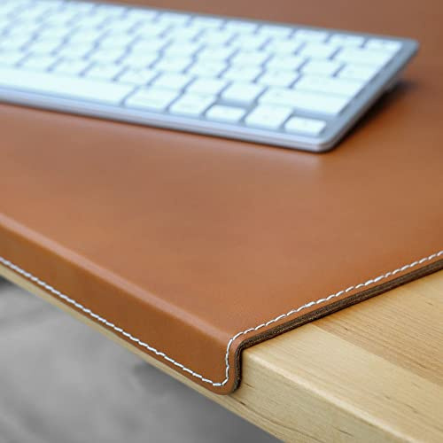 Hamosons - Große Schreibtischunterlage mit Kantenschutz/Gewinkelte Schreibtischauflage Größe XL aus Büffel-Leder, Cognac-Braun, Modell 26313