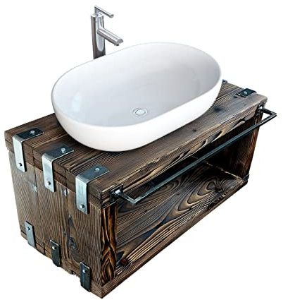 CHYRKA® Badmöbel Waschtisch BORYSLAW-Bad Waschbecken Hängeschrank Waschtischunterschrank Waschbecken-Unterschrank Metall Holz Loft Handmade (Natur - 140 x 38 cm H=40 cm)