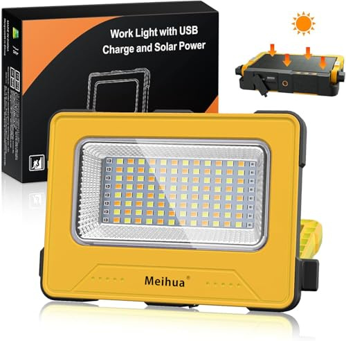 MEIHUA 60 W LED arbet batteri 12 000 mAh LED byggspotlight bärbar uppladdningsbar campinglampa 4 ljuslägen sol USB-laddning, batteri lampa för byggarbetsplats, verkstad, camping, nödsituation