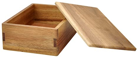 Spiretro Aufbewahrungsbox aus Holz mit Deckel, Aufbewahrungskiste zum Organisieren von Schmuck, Münzen, Karten, Schätzen, Kräutern, natürliche Akazien-Dekorationsbox, braun, 20 x 15 x 7,5 cm