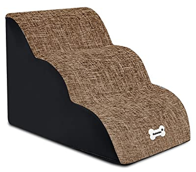 Galatée Hundetreppe, Hundetreppe Für Bett Und Sofa, rutschfeste Haustiertreppe Mit 3 Stufen, Abnehmbare, Abnehmbare, Waschbare Haustiertreppe, Bis 45 Kg, Tragbare Haustierleiter(Hellbraun)