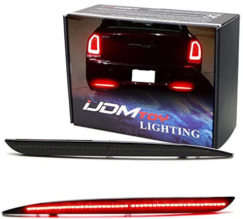 iJDMTOY Dark Smoked Lens 90-SMD Full LED Rear Bumper Reflector Light Trim Compatible With 2015-up Chrysler 300, Function as Tail or Rear Fog Lights