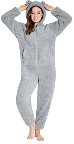 Pigiama Intero Donna - Pigiamone Intero Morbido in Pile Teddy S-XL (Grigio, S)