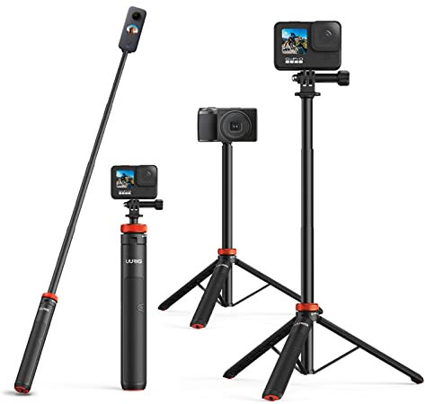 UURig TP-03 Selfie-Stick & Stativ, 130cm Ausziehbares Tripod für Go Pro Hero 13 12 11 10 9, DJI Osmo Action 5 Pro 4 3, Pocket 3 2, Insta 360 One R und weitere Action-Kameras
