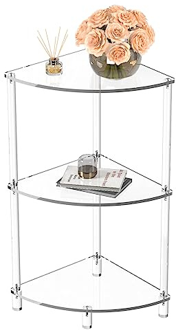 Eglaf Dreieckiger Beistelltisch aus Acryl – 3-stöckiger Eck-Beistelltisch – kleiner Ecktisch für Wohnzimmer, Schlafzimmer, Badezimmer – 30 cm L x 20 cm B x 66 cm H