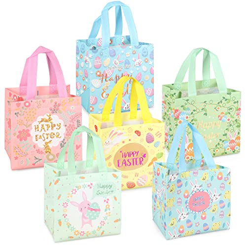 6 x Ostereiersuche-Taschen mit Griffen, Häschen Karotten Küken Ei Taschen, Oster Leckerei Taschen, multifunktionale Non-Woven Ostertaschen zum Verpacken von Geschenken, Eiersuche, Partyzubehör