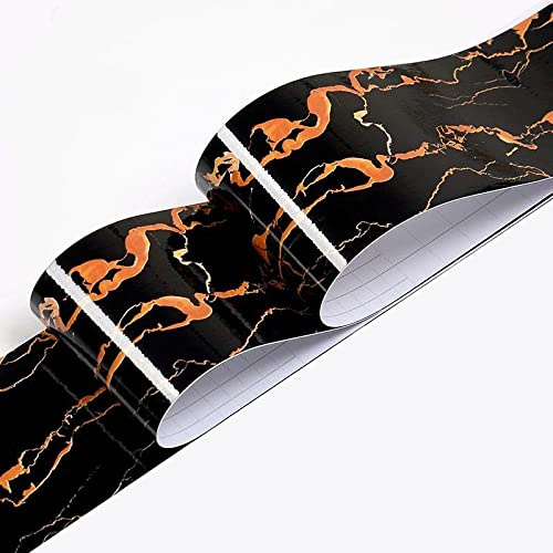 VisitRyl Tapetenbordüre selbstklebend Vinyl Sockelleiste Dekorative Bordüre Selbstklebende Home Bordüre Küche Tapetenbordüre selbstklebend für Badezimmer Wohnzimmer Schwarzgoldene Blume 10cm x 500cm