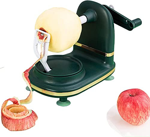 SGerste Apple Peeler - Manual Apple Peeler Potato Fruit Peeler & Slicer | Multifunction Suction Quick Pear Peeler with Automatic Hand Crank | Apple Corer Peeling Machine (Dark Green)