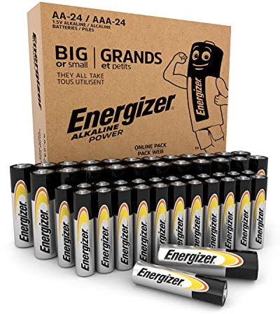 Energizer Alkaline Power AA und AAA Batterien Kombipackung (48 Stück) - Batterie 1,5V für Haushalt und Büro - 100% plastikfreie Recycelbar Verpackung - 7 Jahre lagerfähig [Exklusiv bei Amazon]
